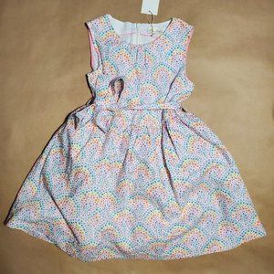 Mini Boden Ditsy Floral Linen & Cotton Dress In Ivory Daisy Rainbow 110cm/4-5Y